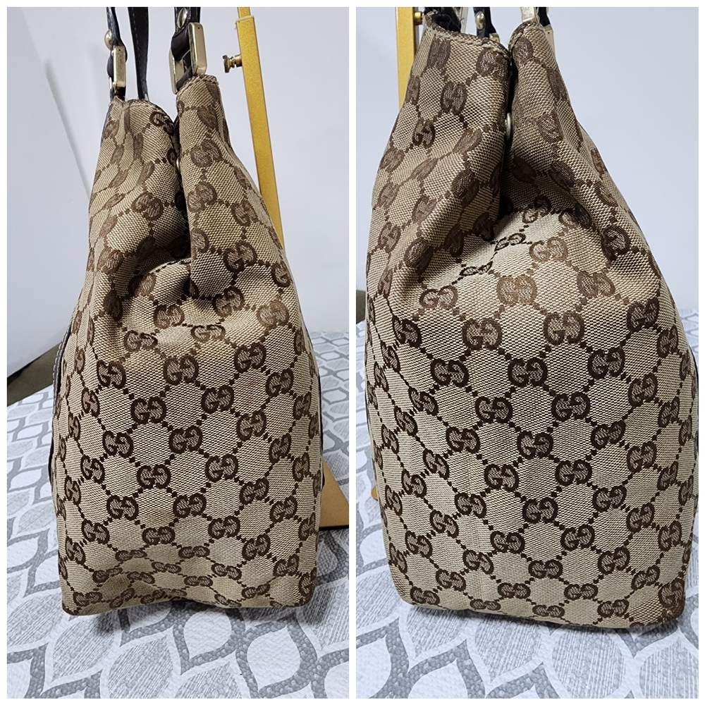 Gucci Beige GG Canvas Tote with Brown Trim and Green-Red Web - Picture 6 of 14